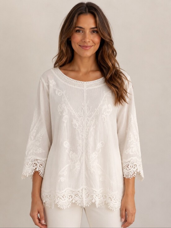 Chico's Tops - Chico's Ivory Embroidered Cotton Boho Crochet Lace Top Size 1 A-229
